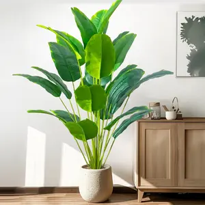 66-85-118cm（47.1in) Artificial Tropical Palm Tree Fake Banana Plant Leaves Real Touch Strelitzia Plastic Plant for Home Garden