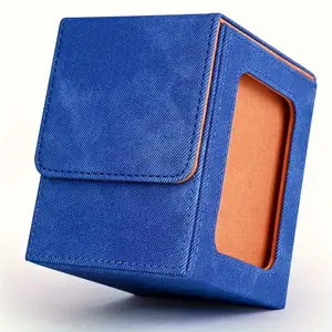 MTG Card Box with Display Window and 30pcs/Pack (30 Pack) B8 Holographic Hard Card Sleeve Set, Trading Card Storage Box, Holds 120+ Single Card Sleeves, Magnetic PU Faux Leather Denim Card Case for TCG Game Trading Cards, Magic Game Cards, Sports Cards