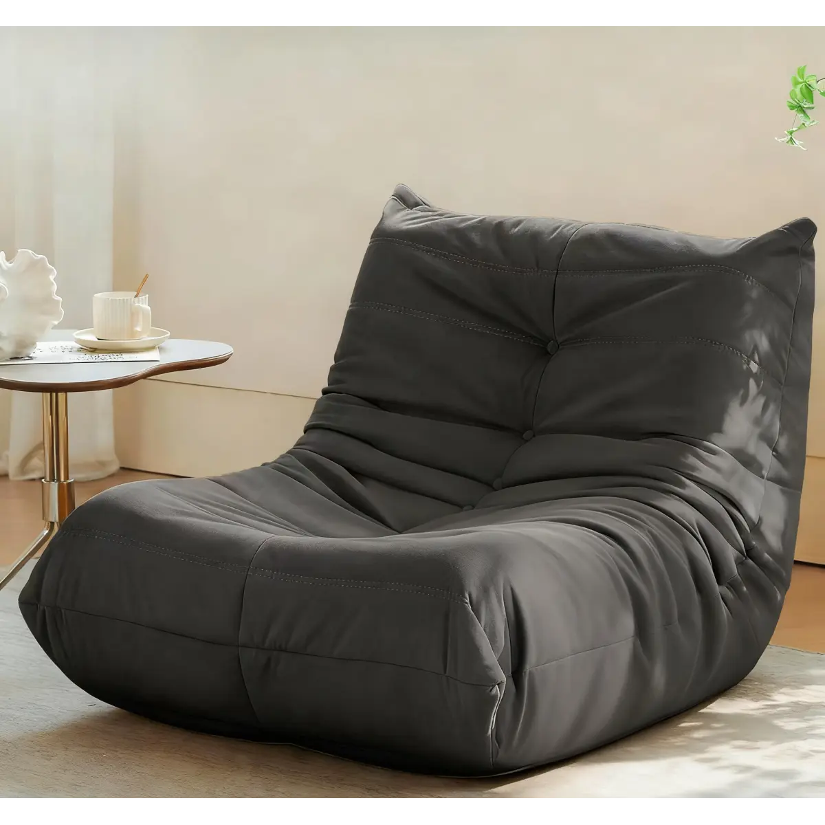 Gray Caterpillar-Shaped Armless Accent Floor Lounge Lazy Chair - Flannelette Corduroy, Button-Tufted, High-Density Memory Foam, Anti-Slip Bottom, Lightweight Compressed, Fully Padded, Portable, Contemporary Stylish Indoor Lounger for Living Room, Bedroom,