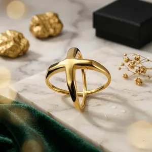 New stylish women's ring, titanium steel cross hollow design. Premium geometric line finger ring, fade-proof for index finger wear