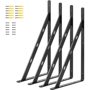 Aluminum Alloy 20 inch x 12 inch Heavy Duty Shelf Bracket ,Max Load 360 LBS, 4-Pack Floating Shelf Brackets Corner Brace Joint Right Angle Bracket Black L Brackets Heavy Duty