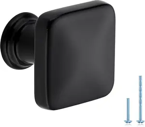 10 Pack Matte Black Cabinet Knobs, 1-1/8 Inch Zinc Alloy Single Hole Drawer Pulls for Dressers, Cabinets and Kitchen Hardware