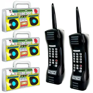 5pcs Inflatable Radio Boombox & Mobile Phone for 80's/90's Party Decorations & Photo Props