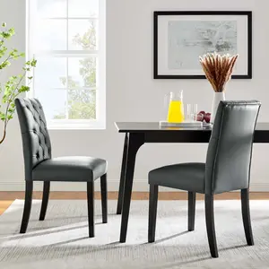 Modway Duchess Dining Chair Vinyl Set of 2 in Gray
