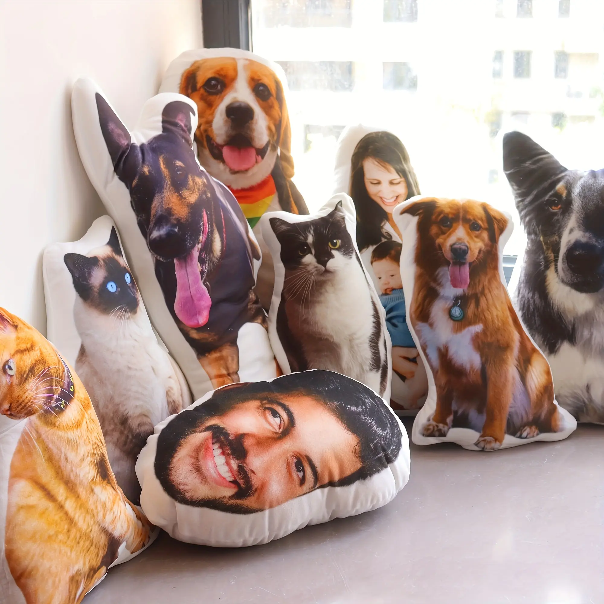 Customizable Fun Giant Headshot Photo Pillow, Personalized Pet Plush Throw Pillow Cushion, Unique Gift, No White Border, Unique Ugly Pet Cushion, Double-Sided Print Throw Pillow, Essential Plush Throw Pillow Cushion for Living Room, Bedroom, Sofa,cover