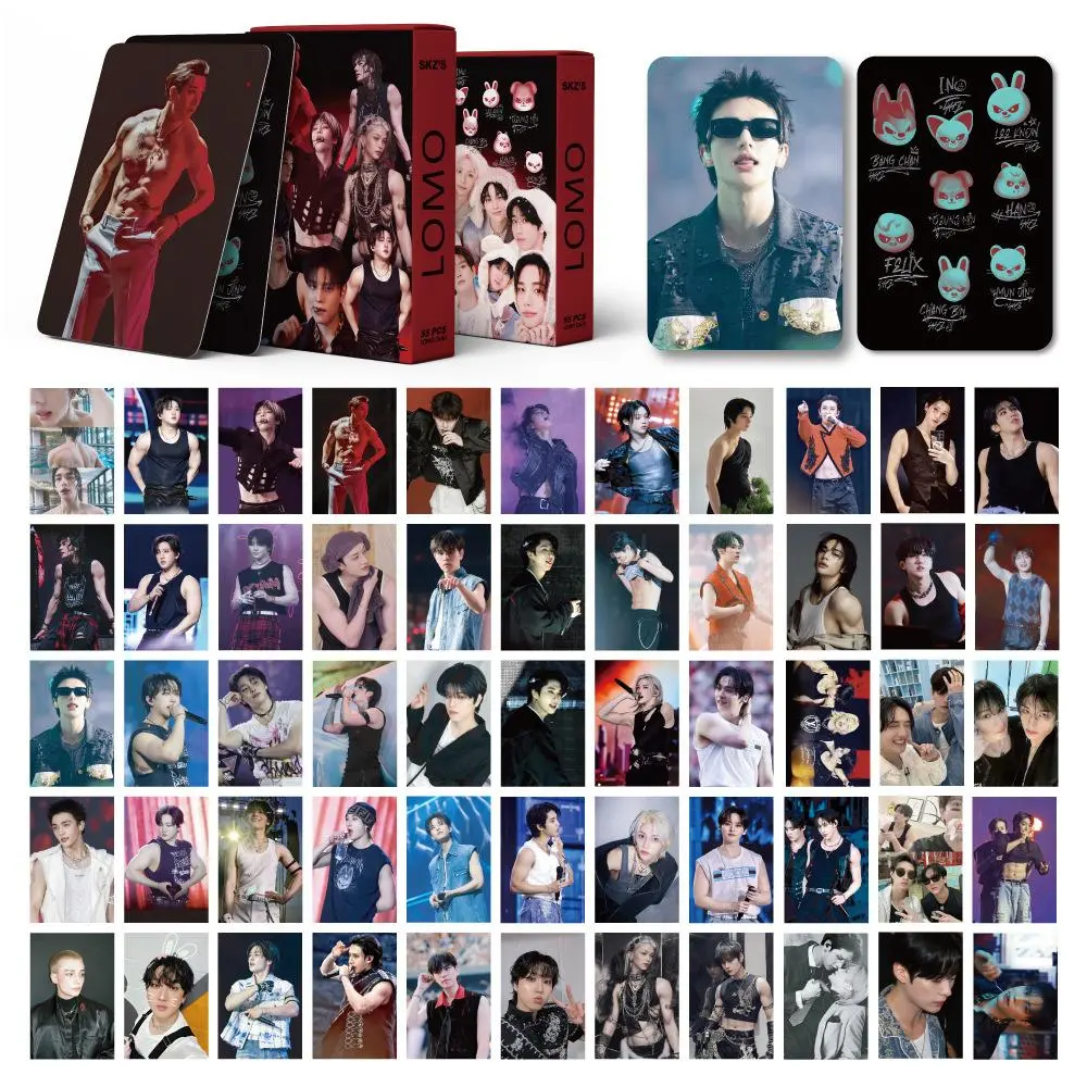 55PCS Kpop SKZ Boy Stickers & Photocard Set, Hollow New Album Korean Star Lomo Cards Photo Prints for Kpop Fans, Collection Postcard