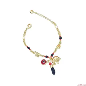 14K Real Gold Plated Elephant Evil Eye Bracelet And Anklet, Bohemian Style Jewelry, Adjustable Size, Hypoallergenic Material, Comfortable Wearing Experience, Suitable For Daily Wear And Various Casual Occasions