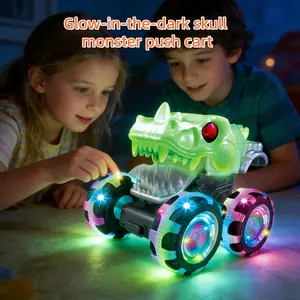 Kids Fluorescent Press-Dinosaur Car Toy, Monster Truck Toy, Inertia Slide, Press-Drive, Cool Lights, Night Glowing, Mouth Opens, Perfect Gift