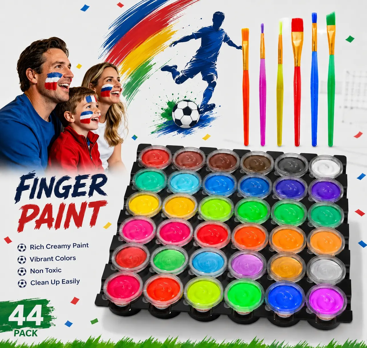 Washable Face/Finger Paint Set, Non Toxic Body Paint Kit for Soccer, Football, Game Day, Sports Parties & Festivals