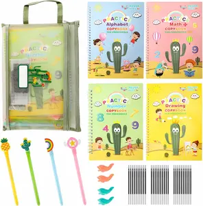 Premium Grooved Handwriting Practice for Kids, Reusable Children's Magic Copybook with Pencil Grips and Pouch, Large Size