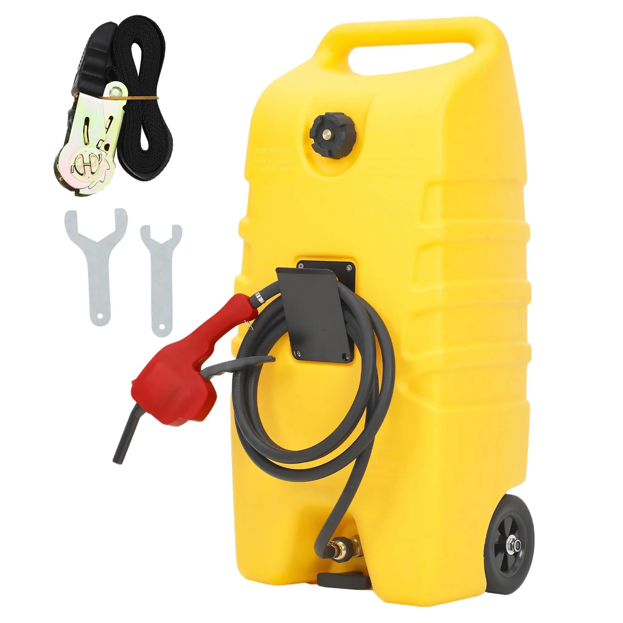 14 Gallon Portable Fuel Tank, Yellow Fuel Storage Container with Manual Siphon Pump & 10FT Hose, Gasoline Diesel Caddy with Wheels, Fuel Transfer Tank for Car, ATV, Boat, Lawn Mower, Generator