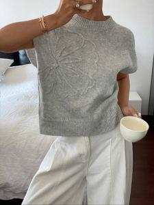 women's plain flower embroidery sweater vest, casual sleeveless jumper for daily wear, ladies knitwear for all seasons, womenswear