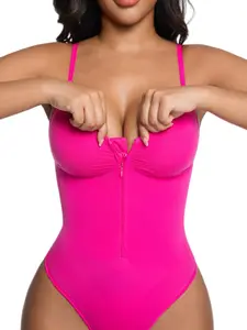 Seamless Soft Shaping Bodysuit for Women – Front Zipper, Slim Straps, Spaghetti Strap & No Panty Lines, Shapewear, Everyday