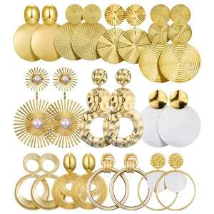 11 Pairs Big Disc Drop Earrings Gold Dangle Earrings Round Hammered Statement Earrings For Women Set