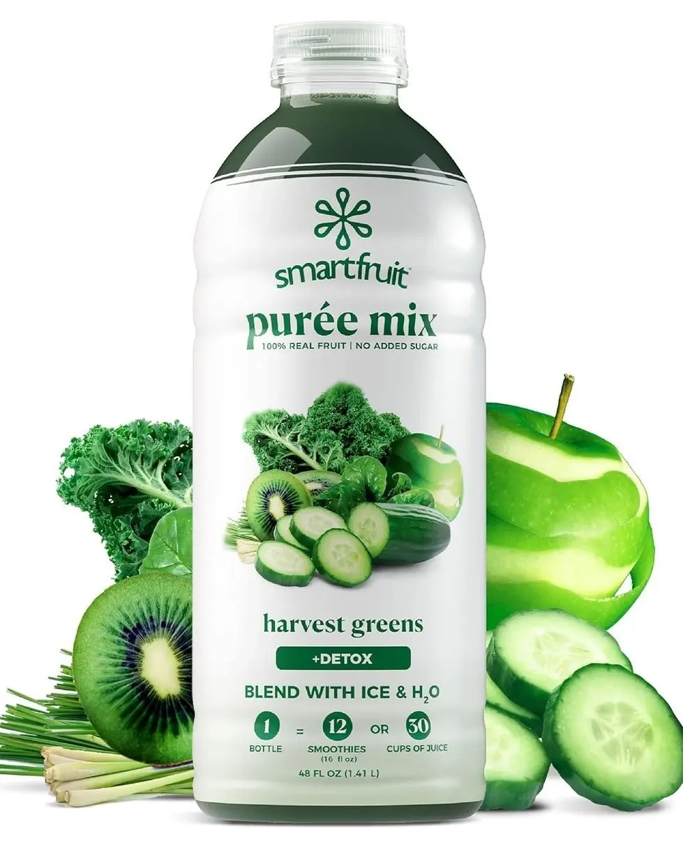 Smartfruit Harvest Greens + Detox – 100% Real Fruit Purée with Kiwi, Cucumber, Kale, Spinach, Lemongrass, Apple, Banana – Great for Smoothies, Juice, Yogurt, Cocktails, Teas & More – 48oz