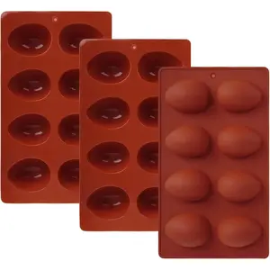 3 count 8-Cavity Easter  Egg Molds, Egg Shaped Cake Pop Mold, Baking Supplies for Making  Jello Candy Dessert Muffin Mousse Pastry (Brick Red)