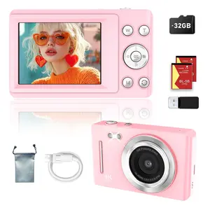 4K Video Shooting Camera, 64mp Portable Beginner Digital Camera, 32GB Card + Dual Batteries, 16x Zoom Anti-Shake, 2.8'' HD Screen, Perfect for Family Travel