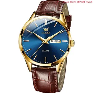 Brand OLEVS Watches,Brown Leather Watch for Men,Men Day Date Watch,Men's Luminous Watch,Dress Watch for Men,Rose Gold Watch for Men,Men's Fashion Quartz Watch,Waterproof Brown Man Watches