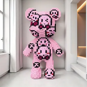 3864pcs Cartoon Lucky Bear 3D Puzzle Building Block Creative Decoration, Birthday Halloween Valentine Christmas Gift, Desk Ornament