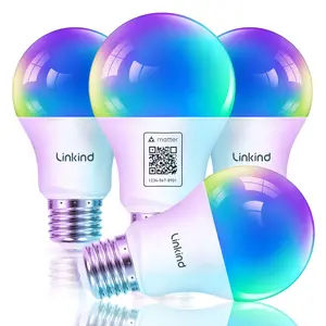 Linkind Matter Smart RGBTW Bulb, WiFI Smart Light Bulbs Work with Apple Home/Siri/Google Home/Alexa, LED Color Changing Light Music Sync, 60W