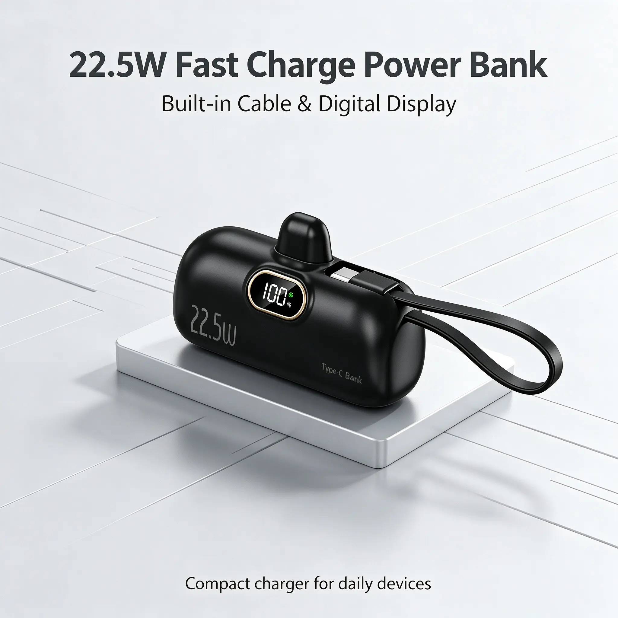5000mAh Mini Portable Charger, 22.5W Output, 2 USB Ports (Type-C & USB-A), Digital Power Display for Accurate Monitoring, Compact Lightweight Design for Easy Portability