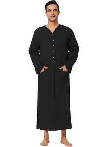 INSPIRE CHIC Men's Nightshirt Cotton Sleep Shirt Side Split Long Gown with Pockets, Black