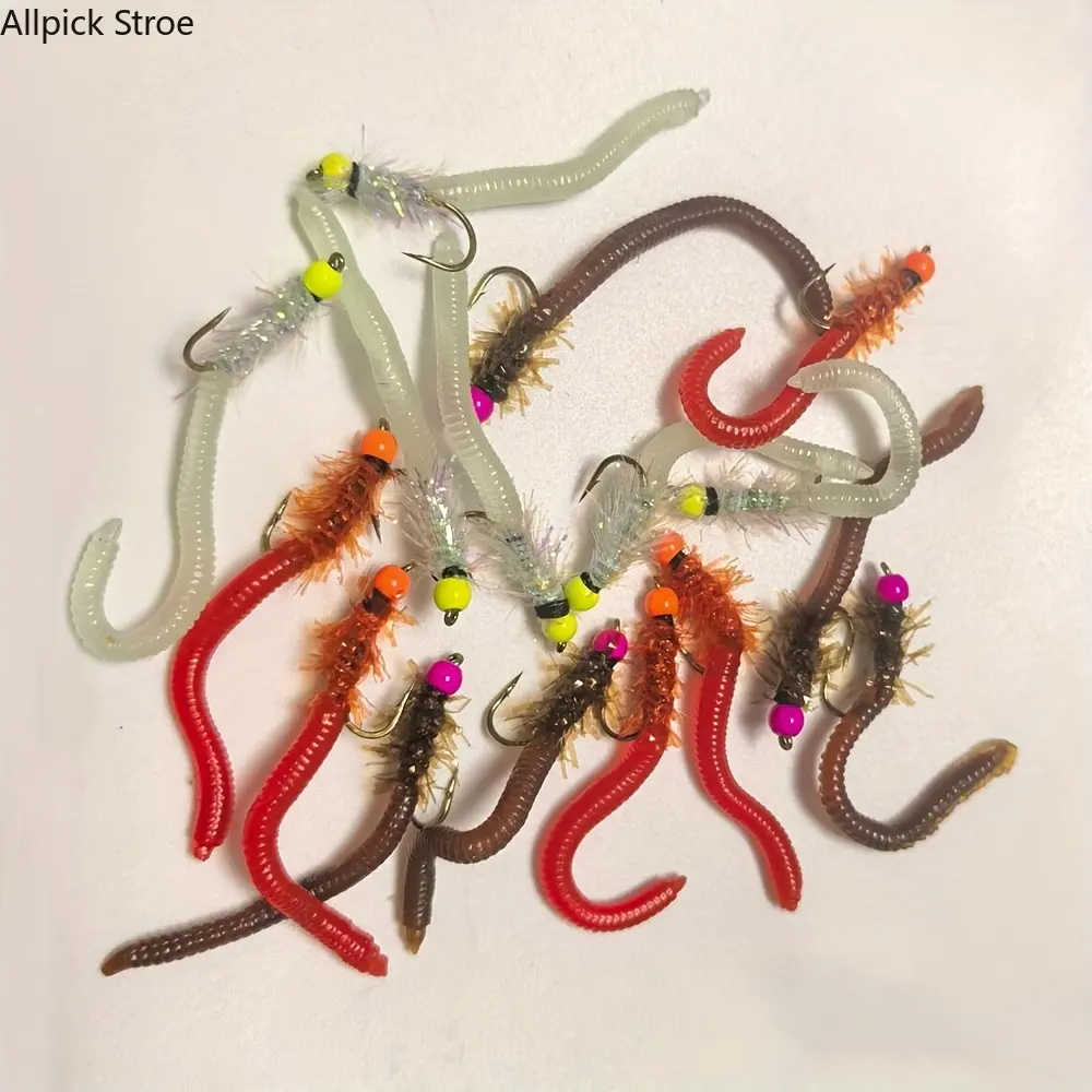 Artificial Lures 7-Pack, UV Bead-Head Curling Worms, Snail-Tail Soft Baits for Trout and Bass Fishing, Artificial Fishing Lures, Trout/Bass, Fishing Supplies, Jig Worm