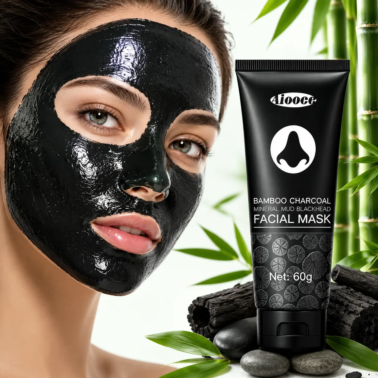 Peel-Off Blackhead Remover Face Mask with Bamboo Charcoal, Deep Cleansing and Pore Refining Formula with Glycerin for Smooth, Hydrated Skin, For Oily & Combination Skin, 60g, Activated Charcoal, Exfoliating, Cream, Apply & Peel, Purifies Skin