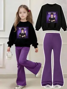 Wednesday Girl Set, Indoor & Outdoor Hoodie Bell Bottoms, Casual Breathable Comfort, Girls Gift, Birthday Present, Teenage Trendy Clothing