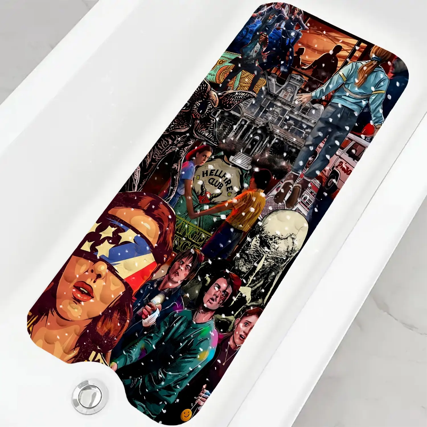 Stranger Things character poster decorative bath mat, suitable for bathtubs, laundry rooms, bedrooms, kitchens, and home décor, Bathroom Decorative Mat, Bathroom Floor Mat