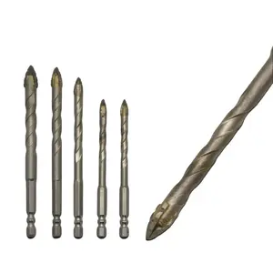 Four-flute eccentric drill bit set, heavy-duty carbide drill bit, suitable for stone, glass, concrete, wood, brick, and metal (4/6/8/10/12mm), high strength, unique thread cutting function.