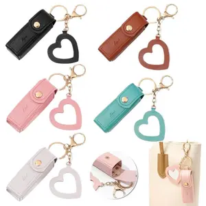 4 PACK PU Leather Chapstick Holder Key Chain Minimalist Design Keychain with Mirror Lipstick Keychain Lip Balm Organizer Travel Makeup Storage Case for Women Girls