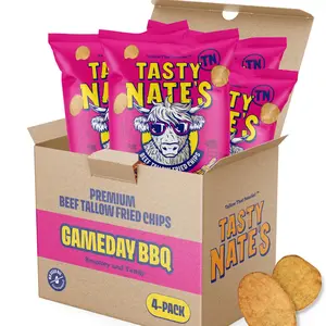 Tasty Nate’s Beef Tallow Potato Chips - Game Day BBQ Flavor Kettle Chips Fried in 100% Beef Tallow Seed Oil Free - Gluten Free Healthy Snacks Paleo Friendly 7oz Bag - Pack of 4