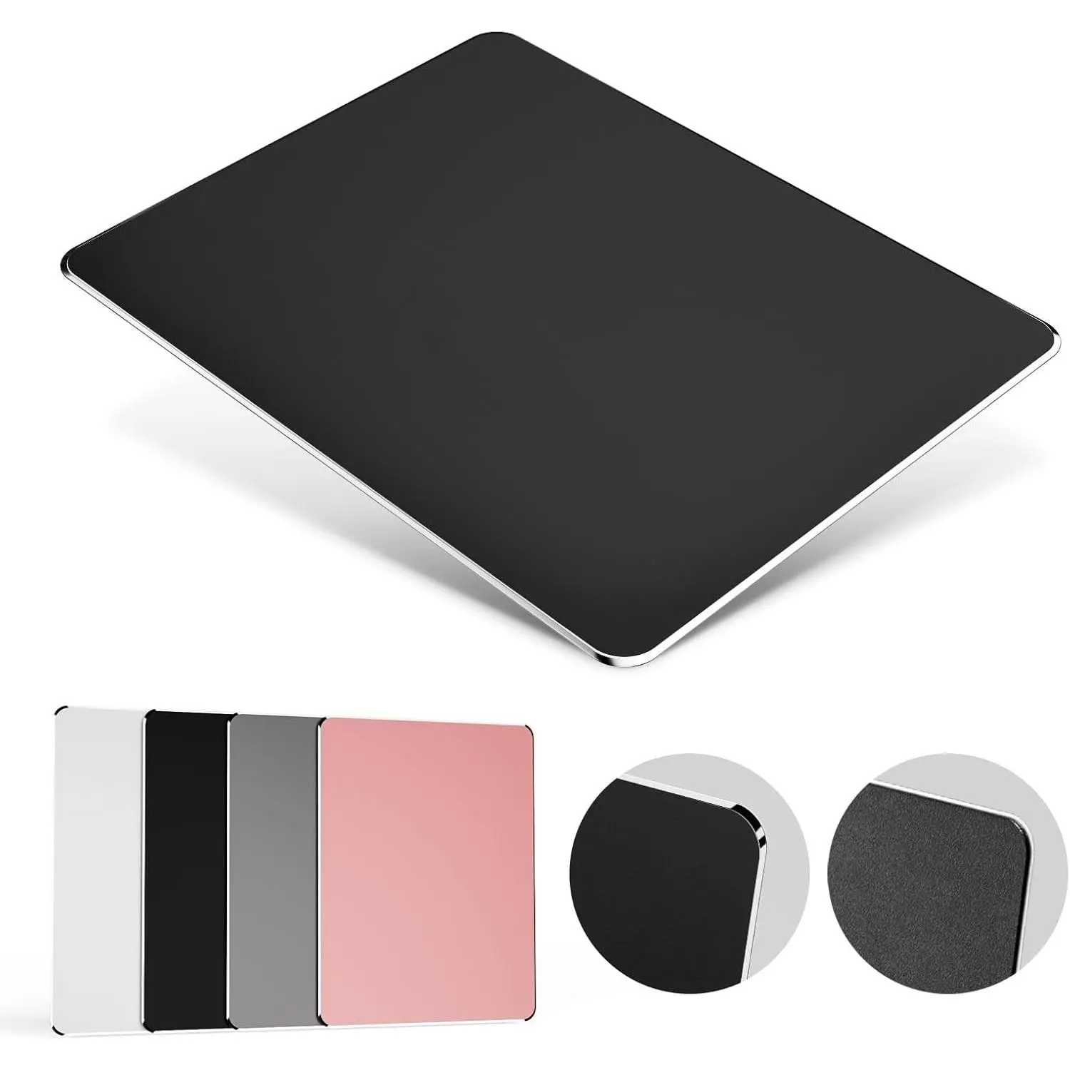 Hard Metal  Pad for Desk,  Solid  Pad for Magic  and MacBook Pro/Air with  Rubber Base, Firm Mousepad for Travel and Home Office (Black)