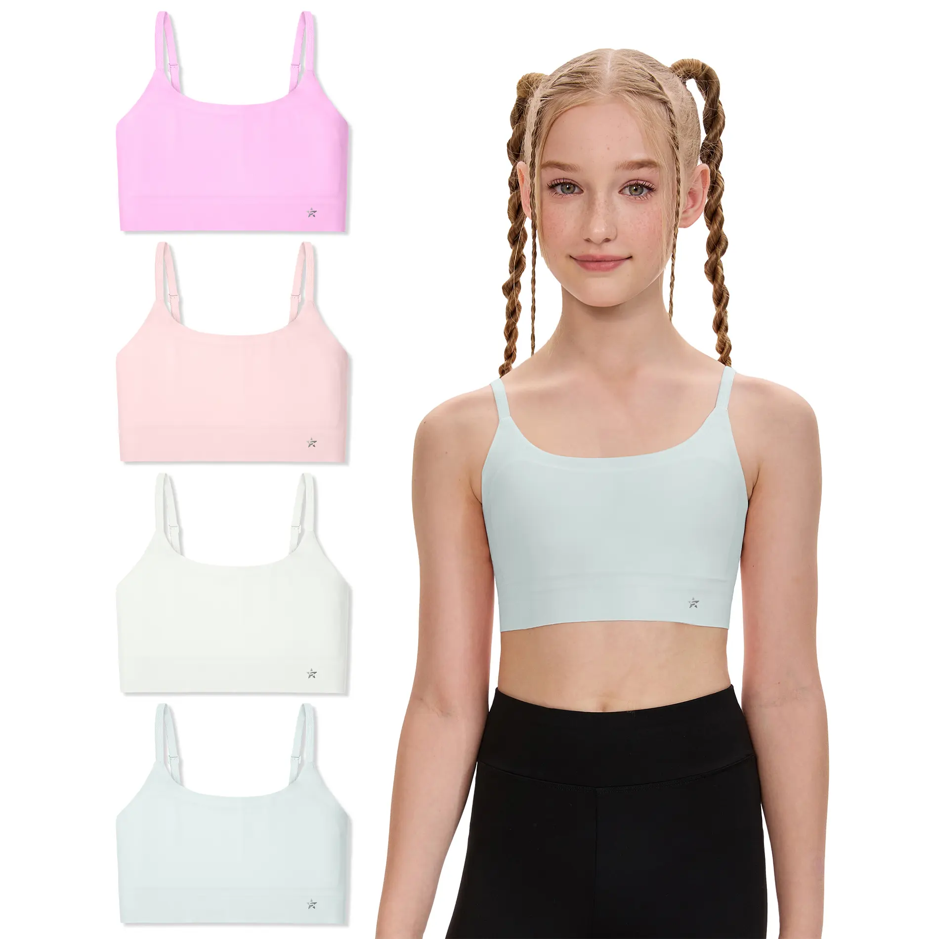 Sascina Seamless Training Bras for Girls 7-12 Soft First Bra, Adjustable Girls Cami Bra Longline Crop-Double-Layer Lined [217]
