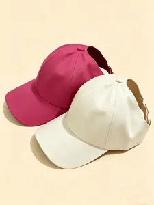 2-Pack Women's Solid Ponytail Baseball Caps, Adjustable Messy Bun High Ponytail Slot Hat, Breathable Summer Outdoor Activity Sun Protection Hat for Casual Sports