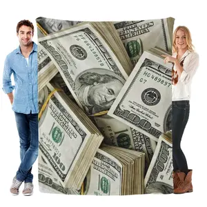 100 Dollar Bills Print Flannel Blanket Ultra Soft Lightweight Warm Cozy For Sofa Bed Bedroom Dorm Travel Gifts Home Decoration For Money Lovers