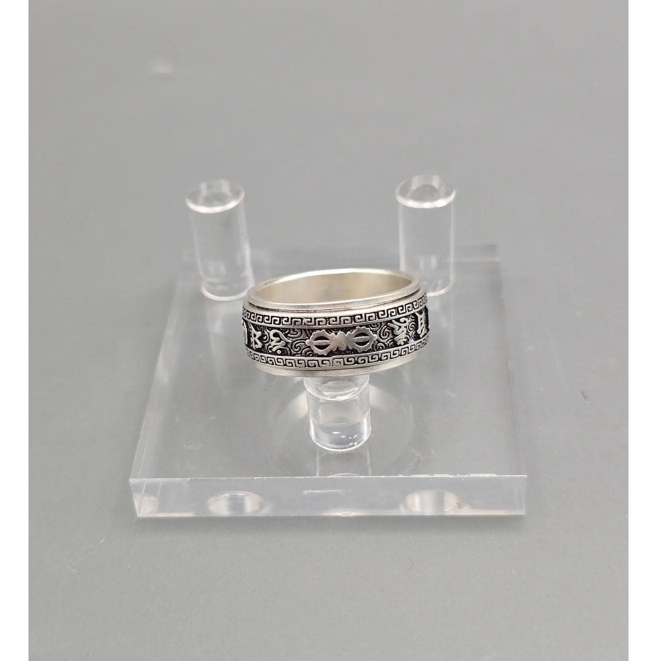 S925 Sterling Silver Tibetan Mantra Om Ma Ni Pad Me Hum Spinner Meditation Ring
