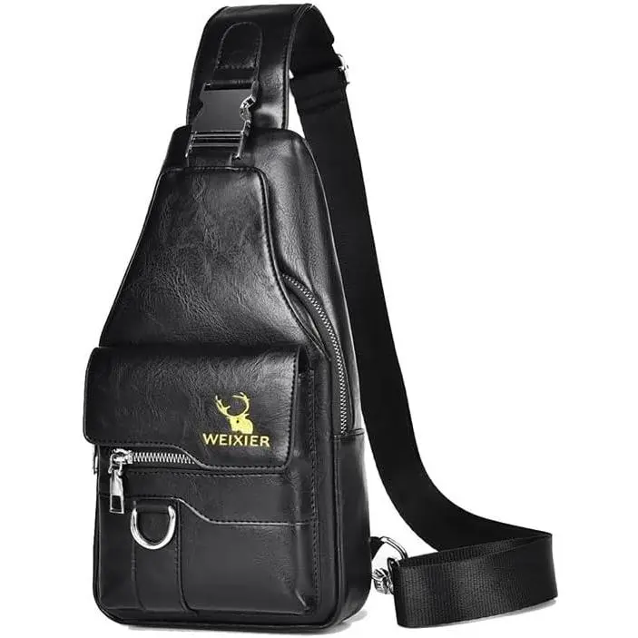 Unisex PU leather crossbody bag, fashion retro shoulder bag, chest bag, suitable for cycling, hiking, outdoor activities are applicable