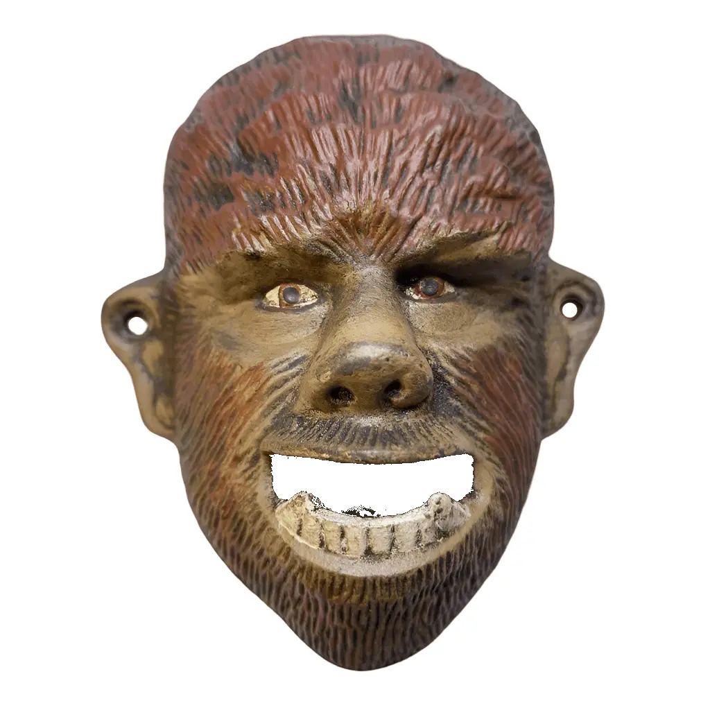Wolfman Cast Iron Wall Mounted Bottle Opener with Painted Antique Finish 4 x 3 x 1.5 for Home Bar Game Room or Man Cave Utensils Pre-drilled Holes