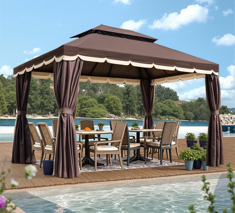 Gaptainer Outdoor Gazebo for Patio,10x13 Gazebo Canopy Tent with Mosquito Netting & Curtains,Party Tent Shelter with Waterproof Sunshade Double Vented Roof for Garden,Deck,Backyard,Lawn