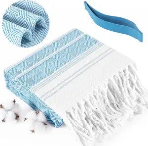 Oversized Turkish Beach Towels 74"x38" Thin Quick Dry Sand Free Pool Swim Bathing Towel Extra Large Blanket Adult Travel Essentials Cruise Accessories Must Haves Summer Light Blue Stuff