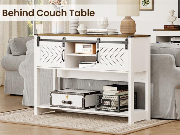 RoyalCraft Entryway Table with Storage, 46" Modern Farmhouse Console Table with Sliding Barn Door, Wood Rustic Sofa Table with Adjustable Shelf for Hallway, Living Room, Foyer