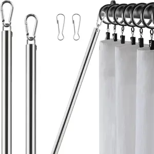 Curtain Pull Wand, Drapery Pull Rod for Curtains 2 Pack Adjustable 31inch to 46inch Extra Long Made of Stainless Steel Material Sponge Handle Silver