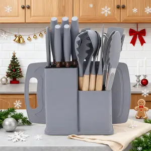 H  Dual Choice for Holiday Gifting & Kitchen Upgrade! 19-Piece Kitchen Set with storage rack—knives, soup spoons, egg beaters included. Practical, festive, a thoughtful Christmas surprise! Cookware