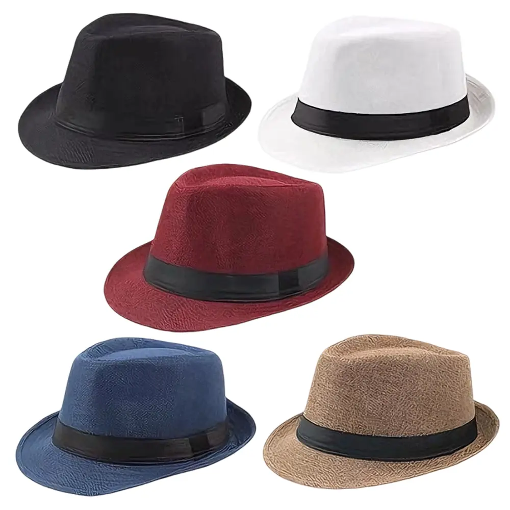 5 Pack Short Brim Fedora Classic Summer Beach Sun Hat Panama Cap for Men Women