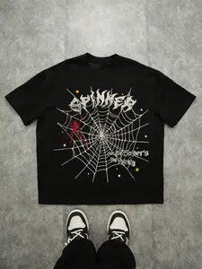 Men's Oversized Spider Web Graphic T-Shirt, Spider Print, Vintage Pattern, Summer Casual Streetwear Fashion Top