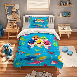 Shark Baby Duvet Cover Set, Cheerful Touch, Suitable for Giving to Boys,Girls,and Children's as a Bedroom Bedding Set,with Zipper Closure,Including 1 Duvet Cover and 1 or 2 Pillowcases (Excluding Quilt and Pillow Inserts)