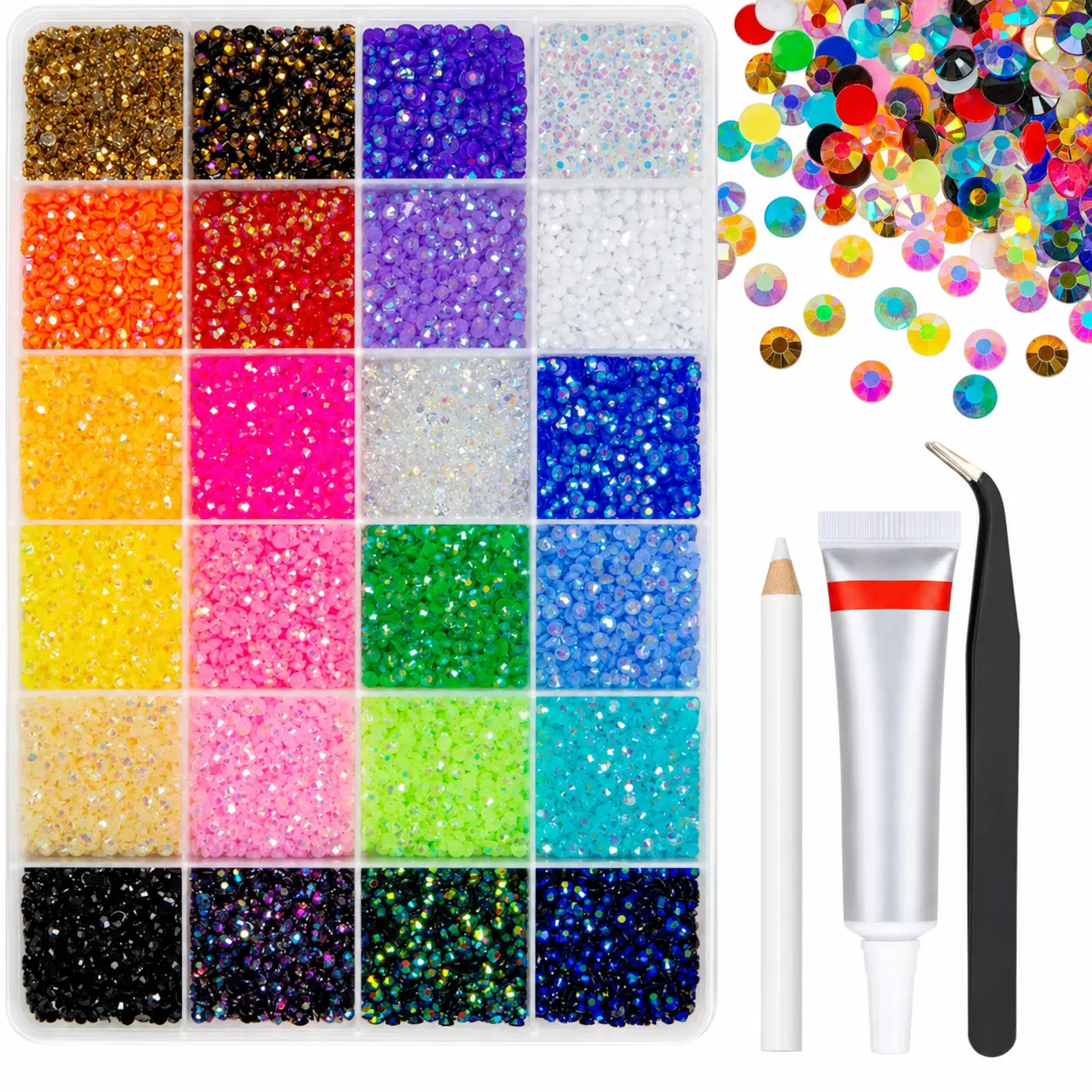 24 Color 13800pcs 3mm Jelly Resin Rhinestones for Bedazzling Crafting Flatback Stones Colorful AB Gems for Nails Eyes Face Makeup Tumblers Bottles DIY Crafts Clothes Shoes Phones
