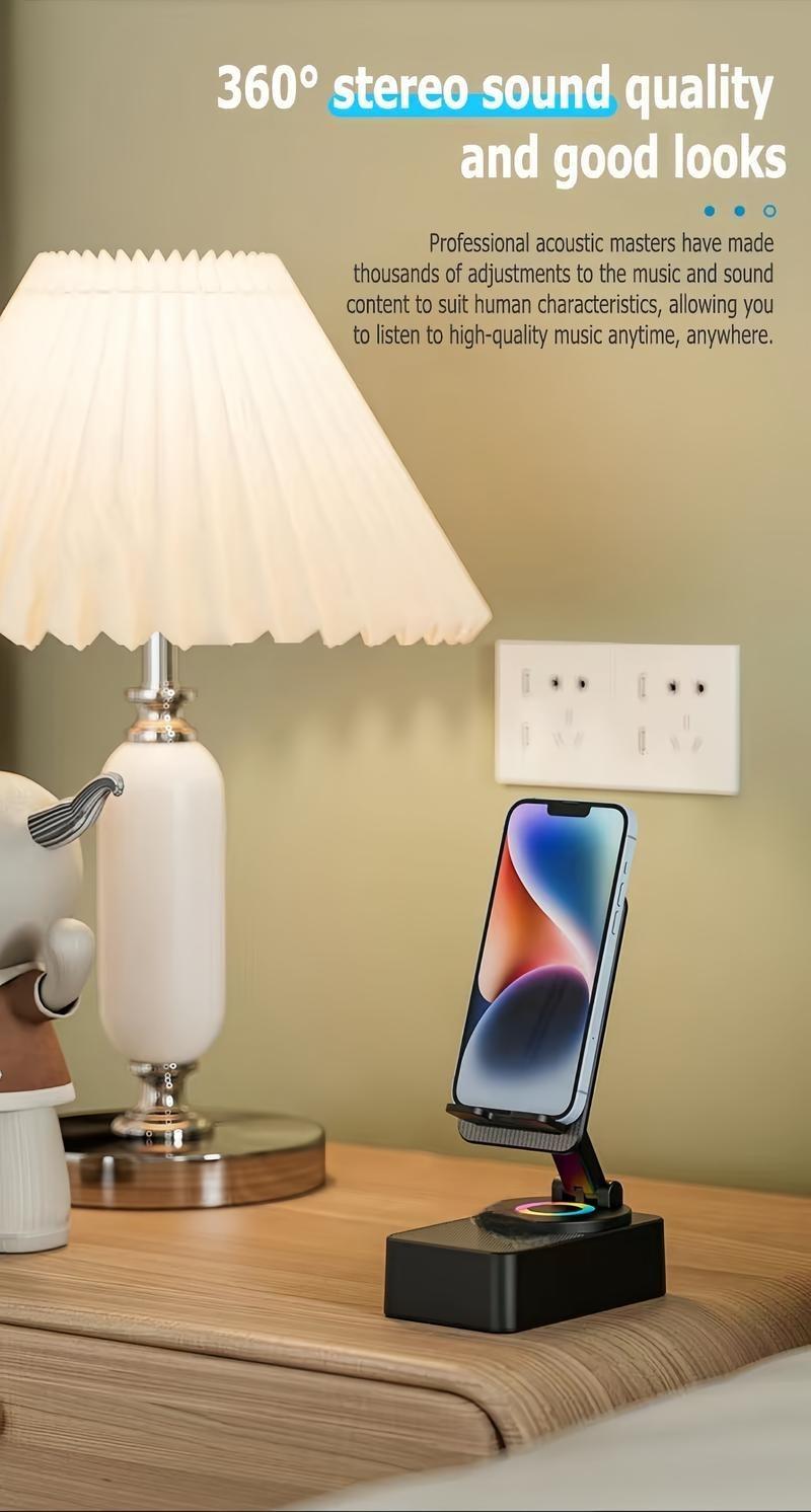 2026 New 5-in-1 Wireless Audio Bluetooth Speaker multipurpose multi-function Phone Holder Emergency Rechargeable with Colorful Ambient Light 300° Foldable for Tablet iPhone Android Gifts for Men Women Wireless Induction Bluetooth Speaker Stand 2026 New 5-in-1 Wireless Audio Bluetooth Speaker multipurpose multi-function Phone Holder Emergency Rechargeable with Colorful Ambient Light 300° Foldable for Tablet iPhone Android Gifts for Men Women Wireless Induction Bluetooth Speaker Stand